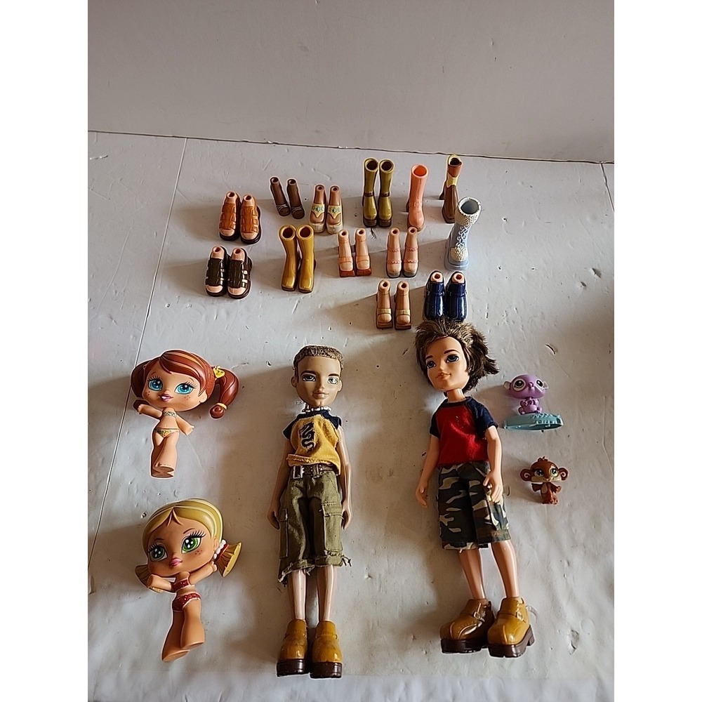 Bratz Boyz‎ Doll Lot of 4 Dolls (2 Babies) With Extras And Many Shoes